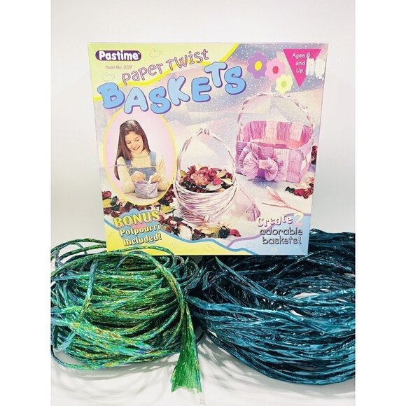 Paper Twist Baskets Kit Kids Crafts NIB Plus 214+ Ft Extra Metallic Twist Ribbon - Picture 2 of 12